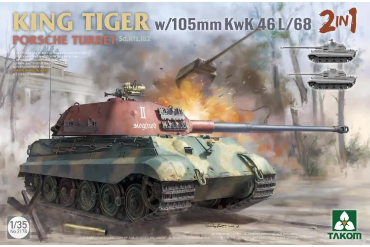 1:35 Takom 2178 Sd.Kfz.182 King Tiger Porsche turret w/105m KwK 46 L/68 - 2 in 1 - Tak2178 - TAK2178
