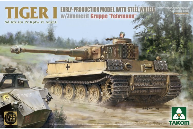 1:35 Takom 2202 Tiger I Sd.Kfz.181 Pz.Kpfw.VI Ausf.E - Early production model with steel wheels and Zimmerit - Gruppe 'Fehrmann' - Tak2202 1 - TAK2202