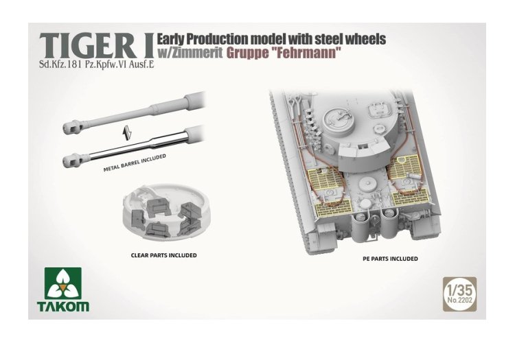 1:35 Takom 2202 Tiger I Sd.Kfz.181 Pz.Kpfw.VI Ausf.E - Early production model with steel wheels and Zimmerit - Gruppe 'Fehrmann' - Tak2202 4 - TAK2202