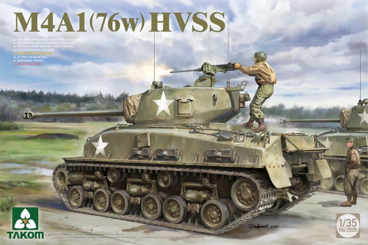 1:35 Takom 2205 M4A1 76(w) HVSS Sherman – WWII U.S. Medium Tank with 76mm Gun - Tak2205 1 - TAK2205