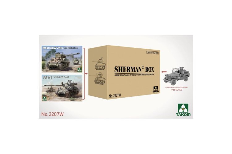 1:35 Takom 2207W Sherman&sup2; BIG BOX &ndash; M51 Degem Alef &ndash; M4A1(76)W VVSS &ndash; US Army 1/4 Ton Utility Truck - Tak2207w 1 - TAK2207W
