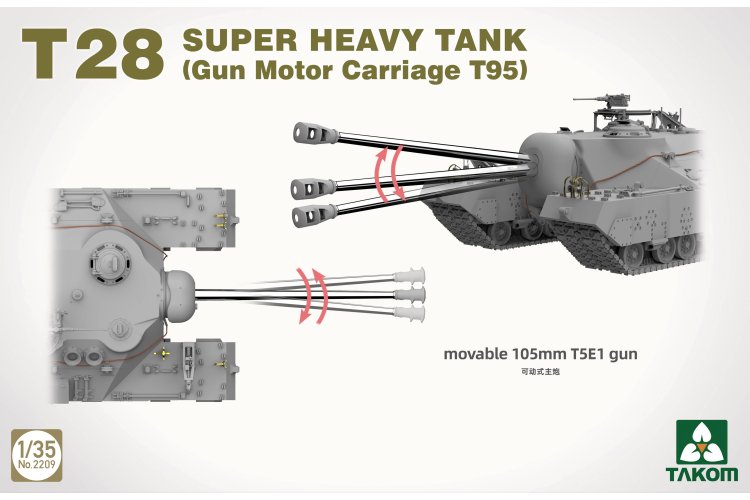1:35 Takom 2209 T28 Super Heavy Tank &ndash; Gun Motor Carriage T95 &ndash; American Tank Destroyer - Tak2209 7 - TAK2209