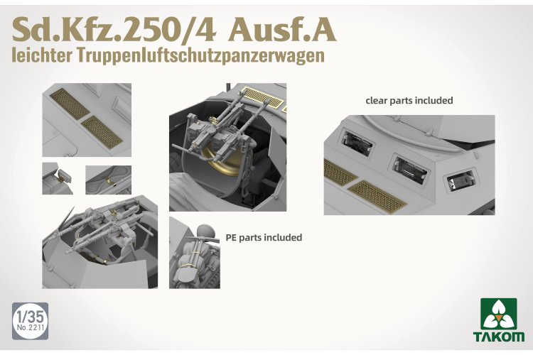1:35 Takom 2211 Sd.Kfz.250/4 Ausf.A Leichter Truppenluftschutzpanzerwagen - Duits Luchtafweer Pantserinfanterievoertuig - Tak2211 4 - TAK2211