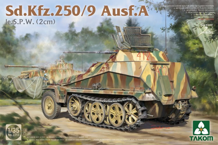 1:35 Takom 2213 Sd.Kfz.250/9 Ausf.A le.S.P.W. 2 cm WWII - German Reconnaissance Half-Track - Tak2213 1 - TAK2213