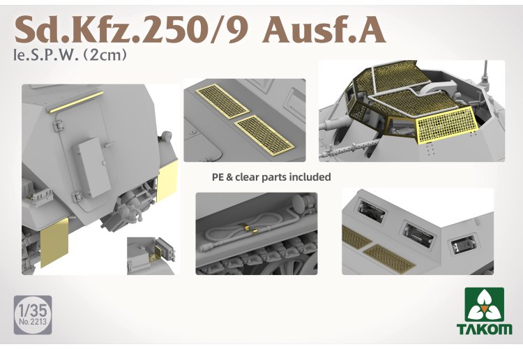 1:35 Takom 2213 Sd.Kfz.250/9 Ausf.A le.S.P.W. 2 cm WWII - German Reconnaissance Half-Track - Tak2213 3 - TAK2213