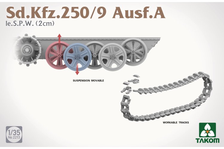 1:35 Takom 2213 Sd.Kfz.250/9 Ausf.A le.S.P.W. 2 cm WWII - German Reconnaissance Half-Track - Tak2213 7 - TAK2213