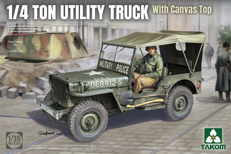 1:35 Takom 2214 Willys MB 1/4 Ton Utility Truck met Canvas Dak WWII - Amerikaans Militair Terreinvoertuig - Tak2214 1 - TAK2214