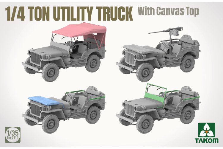 1:35 Takom 2214 Willys MB 1/4 Ton Utility Truck met Canvas Dak WWII - Amerikaans Militair Terreinvoertuig - Tak2214 3 - TAK2214
