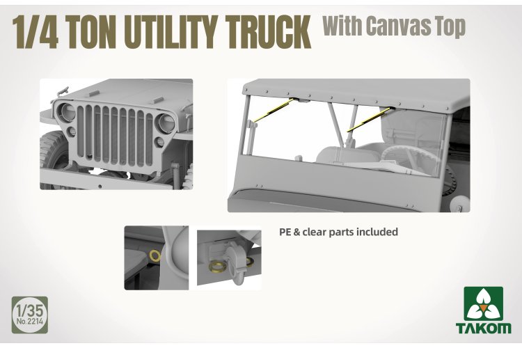 1:35 Takom 2214 Willys MB 1/4 Ton Utility Truck met Canvas Dak WWII - Amerikaans Militair Terreinvoertuig - Tak2214 4 - TAK2214