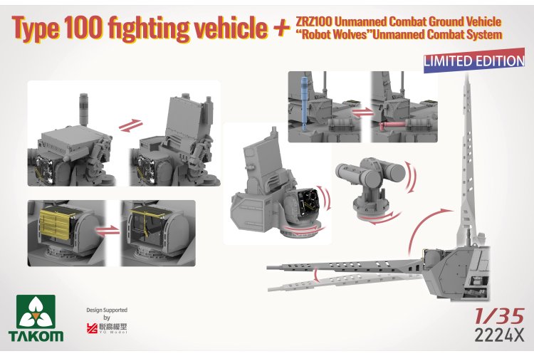 1:35 Takom 2224X Type 100 Fighting Vehicle met ZRZ-100 UCGV & Robot Wolves Combat System - Chinese Tank - Tak2224x 5 - TAK2224X