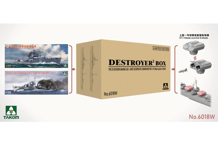 1:350 Takom 6018W Destroyer BIG BOX - Chinese Type 07 Torpedobootjager - Sovjet PR.7 Gremyashchiy - SY-1 - Tak6018w 1 - TAK6018W