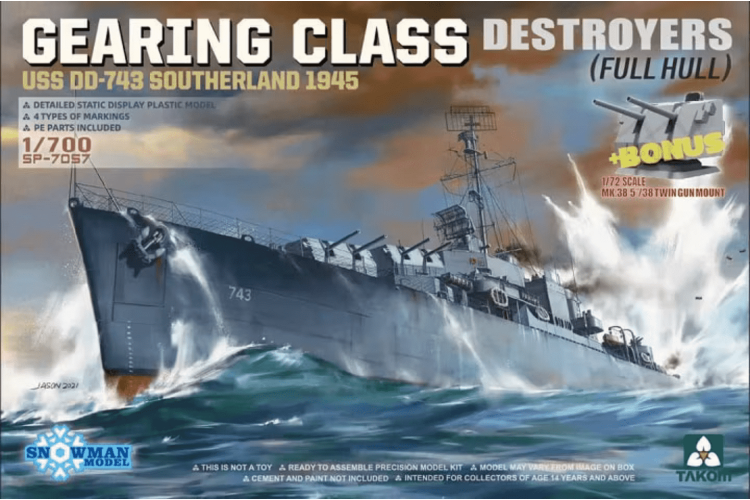 1:700 Takom SP7057 Gearing Class Destroyer USS DD-743 Southerland 1945 - Full Hull - Taksp7057 1 - TAKSP7057