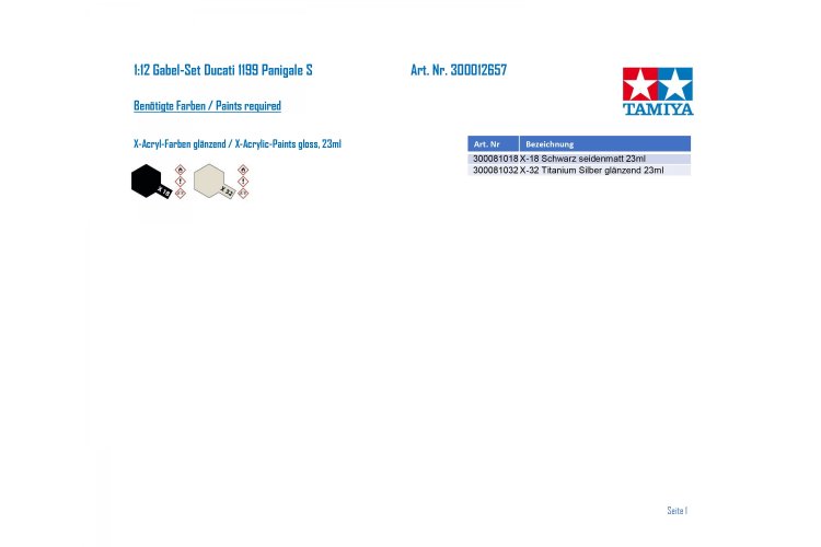 1:12 Tamiya 12657 Ducati 1199 Panigale S - Voorvorkset voor Tamiya #14129 en #14132 - Tam12657 xs 2 - TAM12657-XS