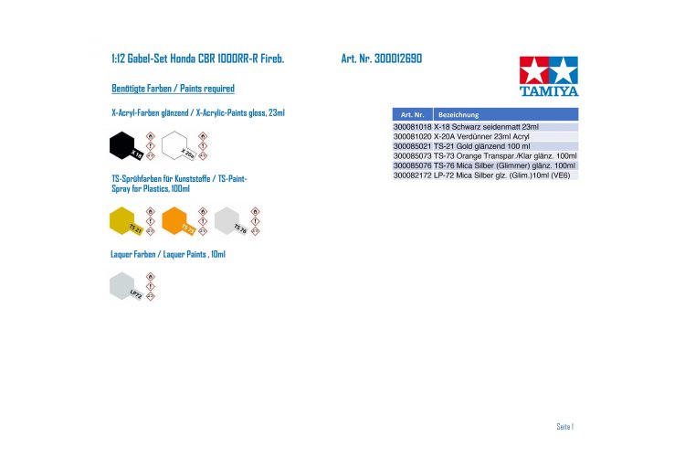1:12 Tamiya 12690 CBR1000RR-R Front Fork Set - Tam12690 2 - TAM12690
