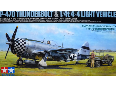 1:48 Tamiya 25214 Republic P-47D Thunderbolt Bubbletop & 1/4 ton 4x4 Light Vehicle Set - Tam25214a - TAM25214