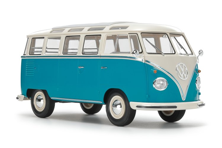 1:24 Tamiya 28102 Volkswagen Type 2 T1 Samba - Blauw/Wit - Clic Loc - Duitse Klassieke Bus - Tam28102 2 - TAM28102
