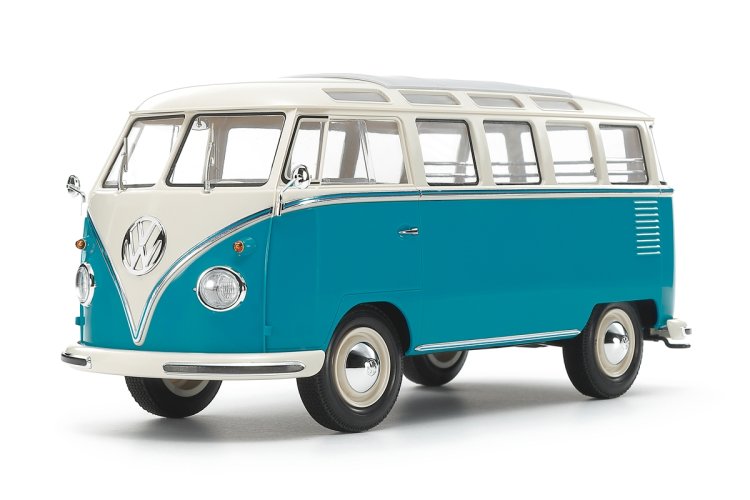 1:24 Tamiya 28102 Volkswagen Type 2 T1 Samba - Blauw/Wit - Clic Loc - Duitse Klassieke Bus - Tam28102 3 - TAM28102