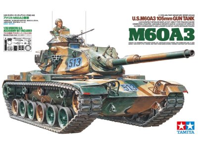 1:35 Tamiya 35140 M60A3 105mm Gun Tank with Modern U.S. Accessory Set and 1 Figure &ndash; American Battle Tank - Tam35140 1 - TAM35140