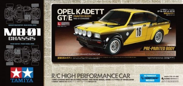 1:10 Tamiya 47499 RC Auto Opel Kadett GT/E - MB-01 Chassis - Body in Kleur - Tam47499 1i - TAM47499