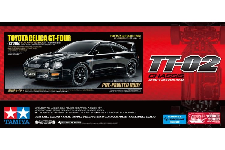 1:10 Tamiya 47510 RC Car &ndash; Toyota Celica GT-Four &ndash; ST205 &ndash; TT-02 &ndash; Black Painted Body - Tam47510 1 - TAM47510