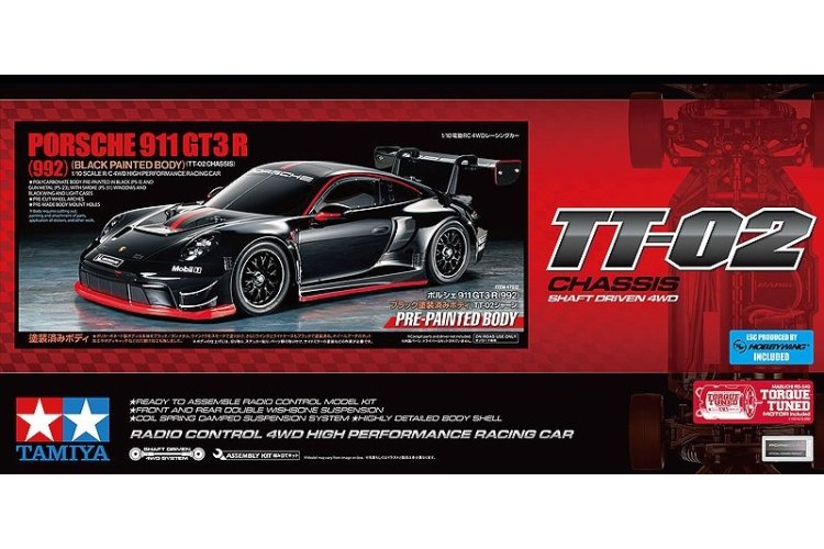 1:10 Tamiya 47512 RC Auto - Porsche 911 GT3 R (992) - TT-02 - Voorgelakte Carrosserie - Tam47512 1 - TAM47512