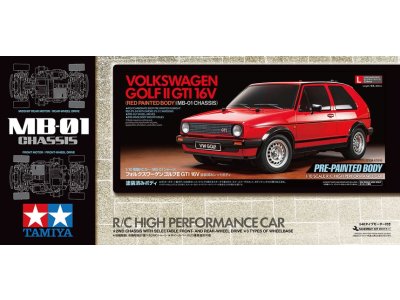 1:10 Tamiya 47516 RC Auto - Volkswagen Golf II GTI 16V - MB-01 - Roodgelakte Carrosserie - Tam47516 1 - TAM47516