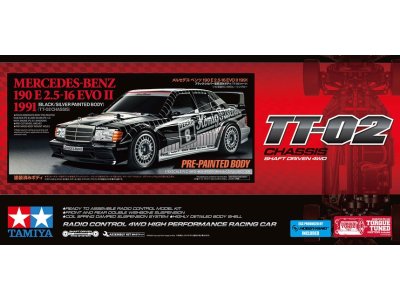 1:10 Tamiya 47525 RC Auto - Mercedes-Benz 190E 2.5-16 EVO II 1991 - TT-02 Chassis - Pre-painted Body - Tam47525 1 - TAM47525