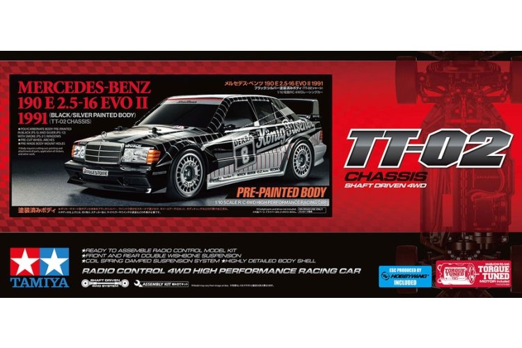 1:10 Tamiya 47525 RC Auto - Mercedes-Benz 190E 2.5-16 EVO II 1991 - TT-02 Chassis - Pre-painted Body - Tam47525 1 - TAM47525
