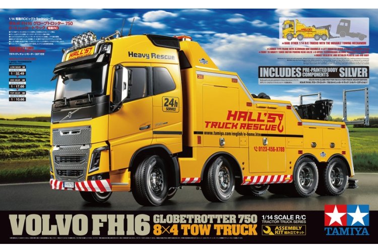 1:14 Tamiya 47528 RC Vrachtwagen - Volvo FH16 Globetrotter 750 8x4 Sleepwagen - Pre-painted - Tam47528 1 - TAM47528