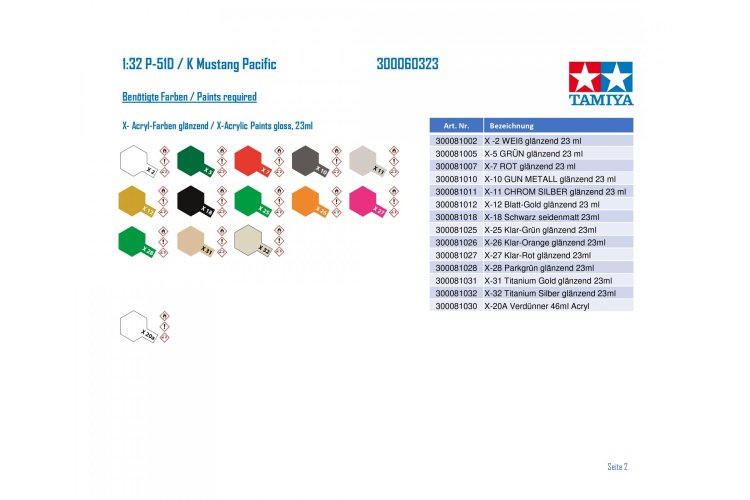 1:32 Tamiya 60323 North American P-51D/K Mustang &ndash; Pacific Theater &ndash; WWII Fighter Aircraft &ndash; Propeller Plane - Tam60323 14 - TAM60323
