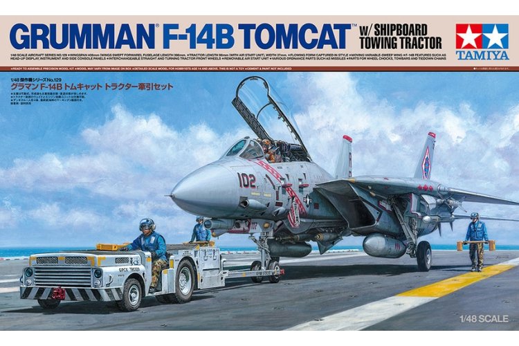 1:48 Tamiya 61129 Grumman F-14B Tomcat met Vliegdeksleeptractor - Amerikaans Marinejachtvliegtuig - Tam61129 1 - TAM61129