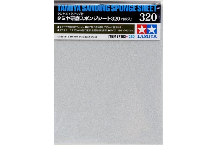 Tamiya 87163 Sanding Sponge Sheet #320 - Tam87163 1 - TAM87163-XS