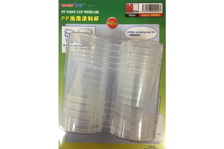 MasterTools 09992 PP Verfbeker met Deksel - M-maat - 42 cc - 10 stuks - Tmt09992 xs 1 - TMT09992-XS