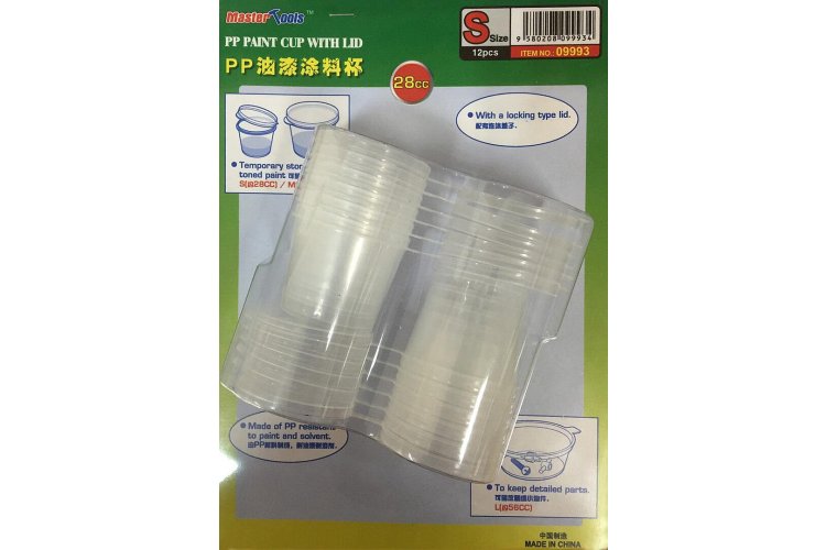 MasterTools 09993 PP Verfbeker met Deksel - S-maat - 28 cc - 12 stuks - Tmt09993 xs 1 - TMT09993-XS