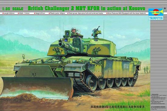 1:35 Trumpeter 00345 Challenger 2 MBT &ndash; KFOR Kosovo with Dozer Blade &ndash; British Main Battle Tank - Tru00345 1 - TRU00345