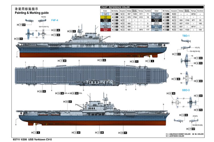 1:200 Trumpeter 03711 USS Yorktown CV-5 WWII - Yorktown-klasse - Amerikaans Vliegdekschip - Tru03711 4 - TRU03711