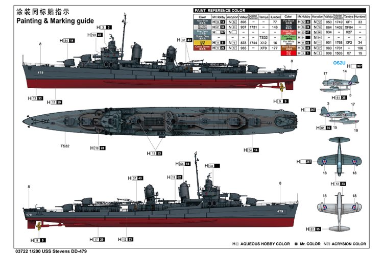 1:200 Trumpeter 03722 USS Stevens DD-479 - Fletcher-klasse - Amerikaans Torpedobootjager - Tru03722 4 - TRU03722