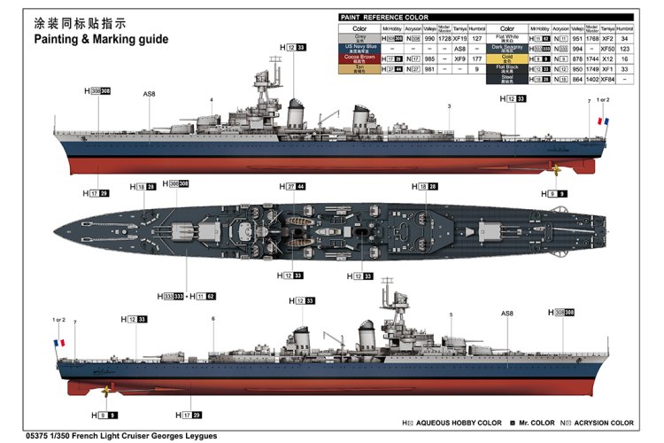 1:350 Trumpeter Franse lichte kruiser Georges Leygues - Light cruiser La Galissonni&egrave;re-class - Tru05375 4 - TRU05375