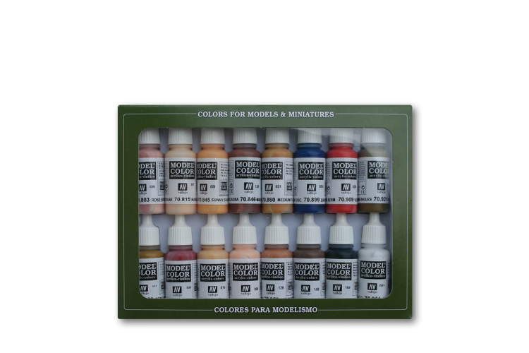 Vallejo 70125 Model Color - Face and Skin Tones - Acrylic Set 16x18ml - Val70125 xs - VAL70125-XS