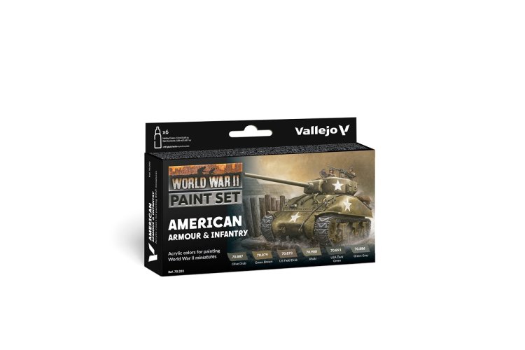 Vallejo 70203 WWII American Tanks and Infantry Color Set &ndash; Acrylic Set &ndash; 6x18ml - Val70203 xs 1 - VAL70203-XS