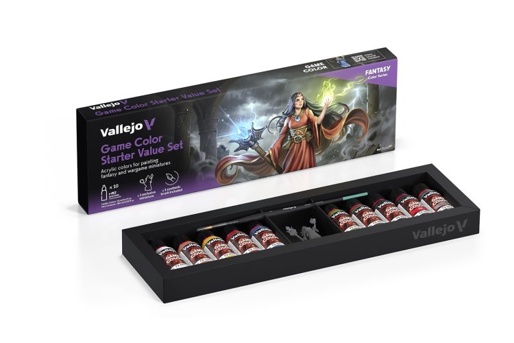Vallejo 72215 Game Color - Starter Value Set incl. 1 Miniatuur - 1 Penseel - Acryl Set - 10x18ml - Val72215 xs 2x - VAL72215-XS
