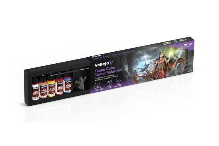 Vallejo 72215 Game Color - Starter Value Set incl. 1 Miniatuur - 1 Penseel - Acryl Set - 10x18ml - Val72215 xs 3x - VAL72215-XS