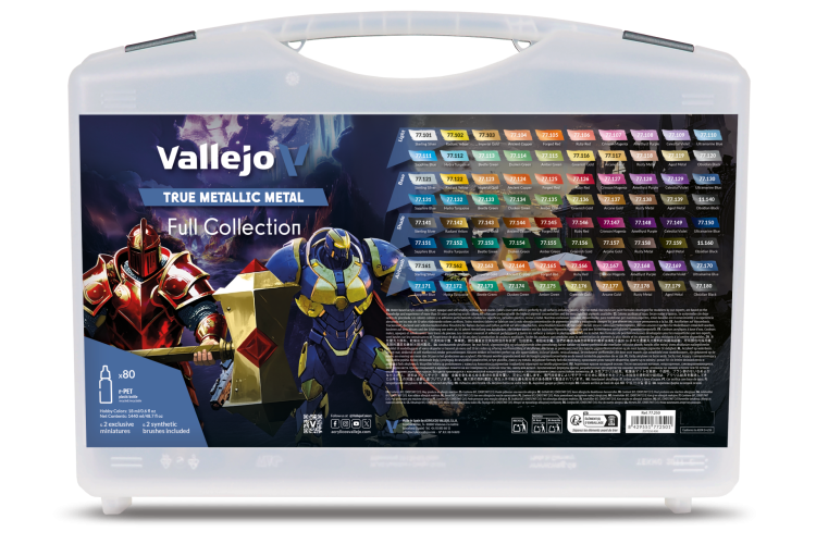 Vallejo 77250 True Metallic Metal - Koffer met Volledige Collectie - 2 Miniaturen en 2 Penselen - Acryl - 80x18ml - Val77250 1 - VAL77250