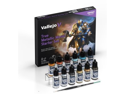 Vallejo 77272 True Metallic Metal - Starter Set incl. 1 Miniatuur - 1 Penseel - Acryl Set - 12x18ml - Val77272 xs 1x - VAL77272-XS