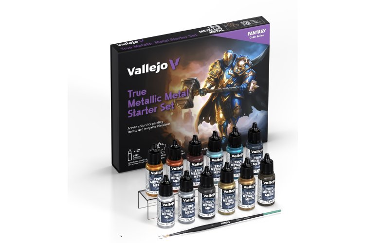 Vallejo 77272 True Metallic Metal - Starter Set incl. 1 Miniatuur - 1 Penseel - Acryl Set - 12x18ml - Val77272 xs 1x - VAL77272-XS