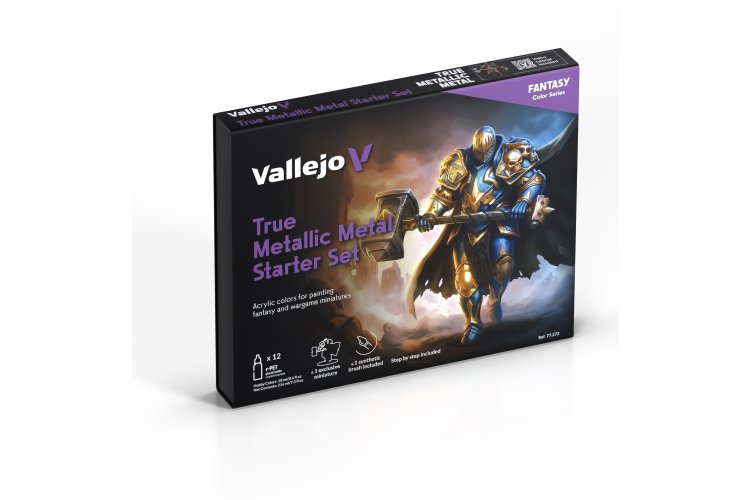 Vallejo 77272 True Metallic Metal - Starter Set incl. 1 Miniatuur - 1 Penseel - Acryl Set - 12x18ml - Val77272 xs 2x - VAL77272-XS