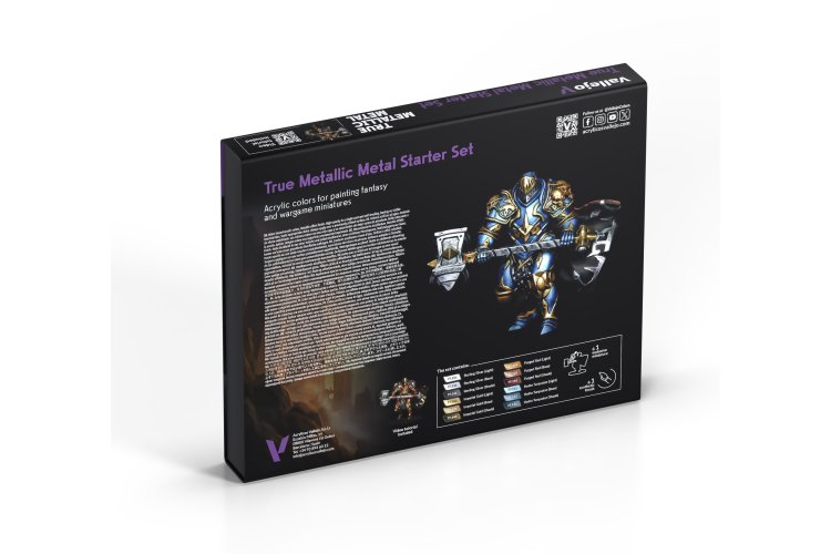 Vallejo 77272 True Metallic Metal - Starter Set incl. 1 Miniatuur - 1 Penseel - Acryl Set - 12x18ml - Val77272 xs 3x - VAL77272-XS