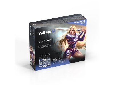 Vallejo 77273 True Metallic Metal - Core Set - Complete Metallic Kleurenset - incl. Penseel - Acryl Set - 60x18ml - Val77273 1x - VAL77273