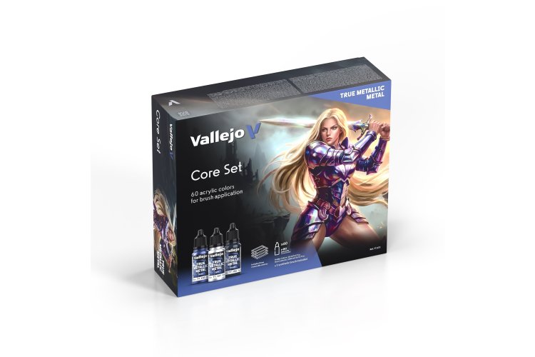 Vallejo 77273 True Metallic Metal - Core Set - Complete Metallic Kleurenset - incl. Penseel - Acryl Set - 60x18ml - Val77273 1x - VAL77273