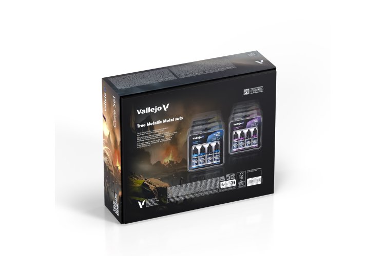 Vallejo 77273 True Metallic Metal - Core Set - Complete Metallic Kleurenset - incl. Penseel - Acryl Set - 60x18ml - Val77273 4x - VAL77273